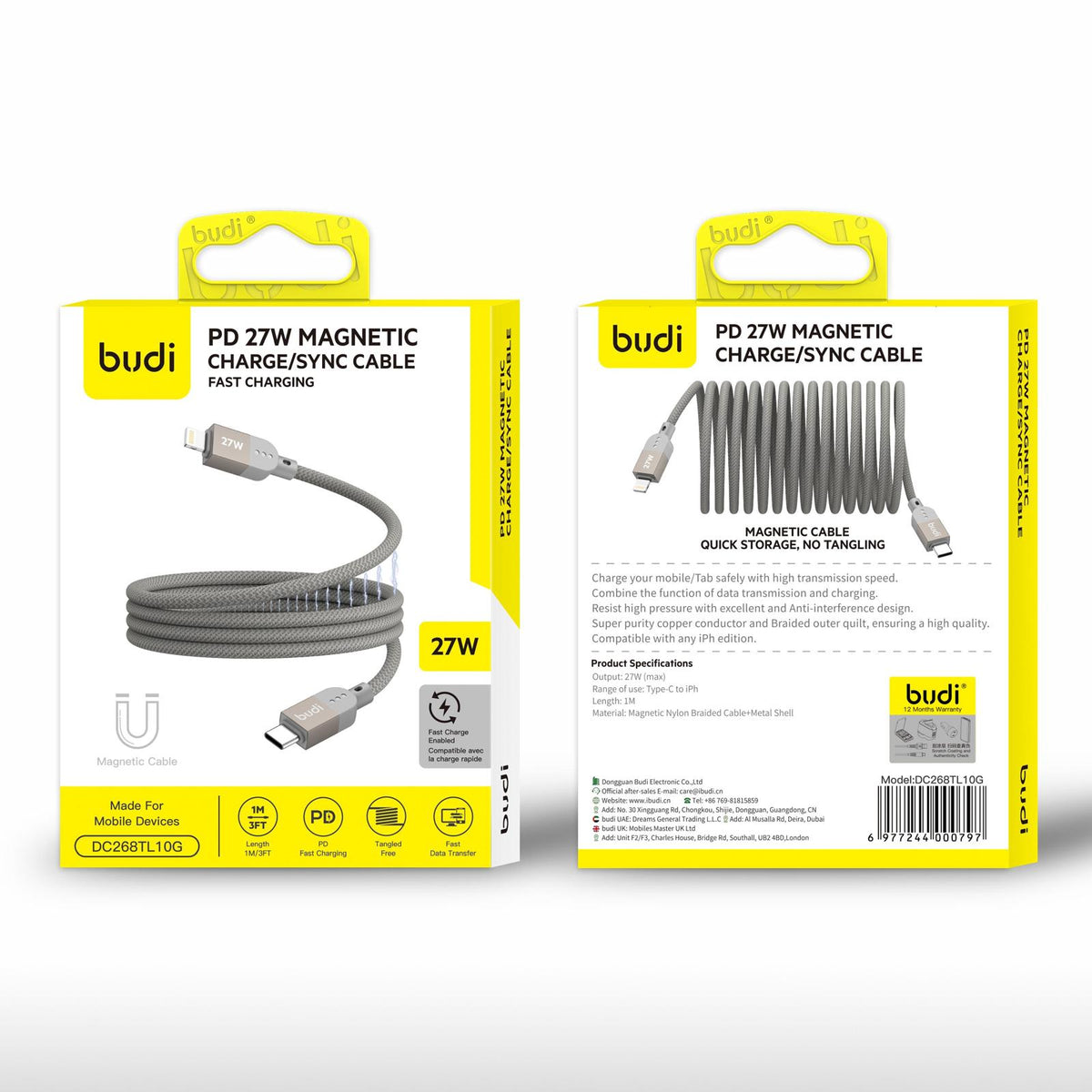 budi PD 27w Magnetic Lightning Charging Cable