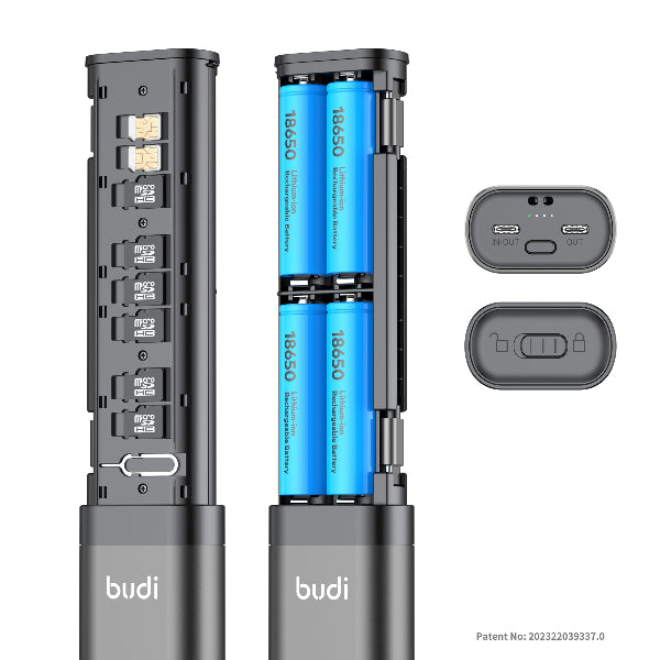budi - Battery Charger
& 20w PD Power Bank(18650) batteries