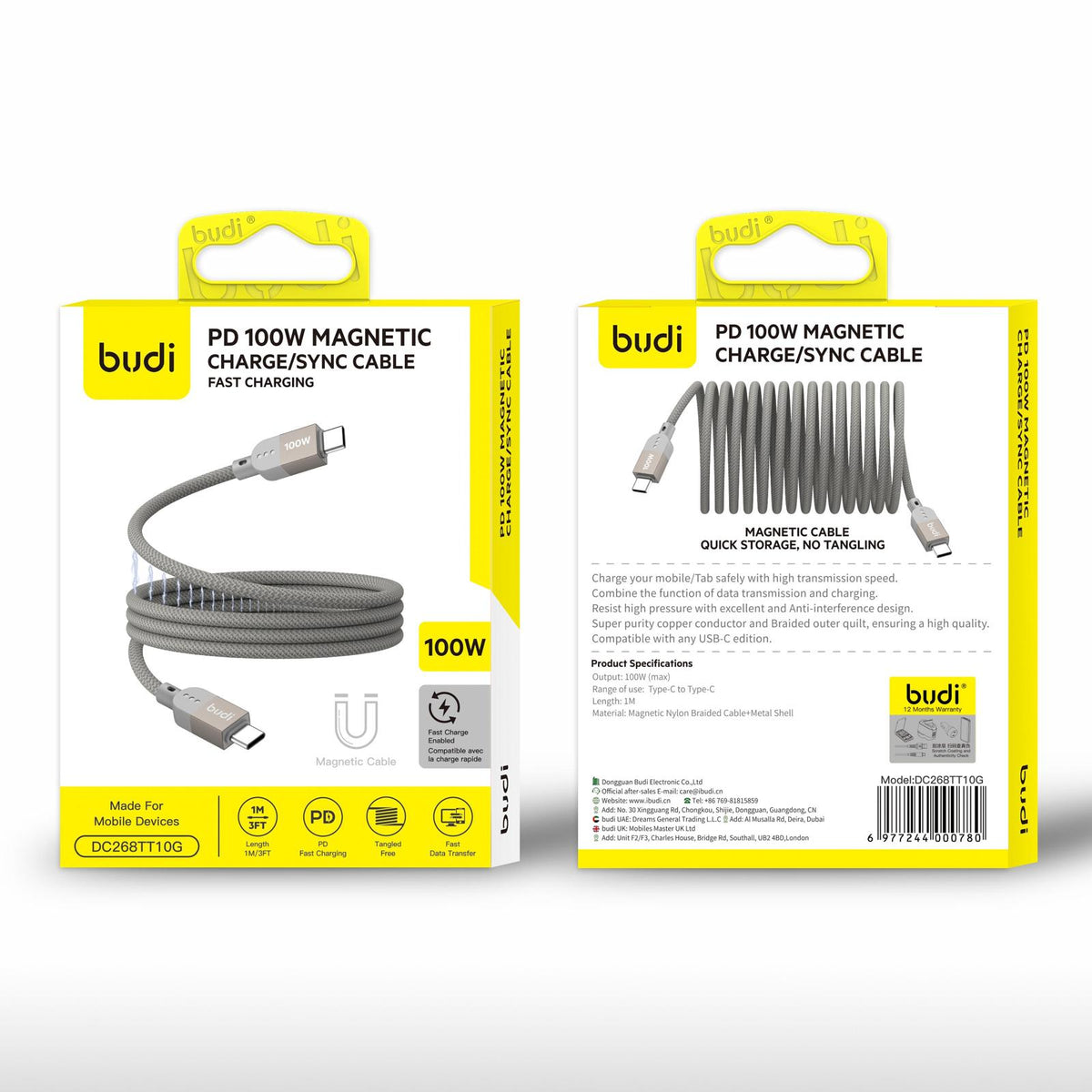 budi 100W PD Magnetic USB-C Fast Charging Cable