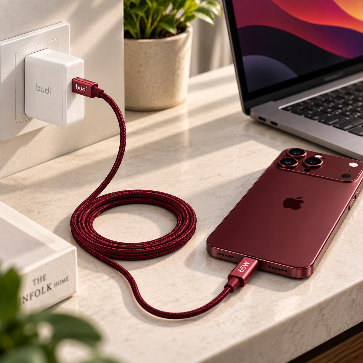 budi burgandy Charging Cable – view 3