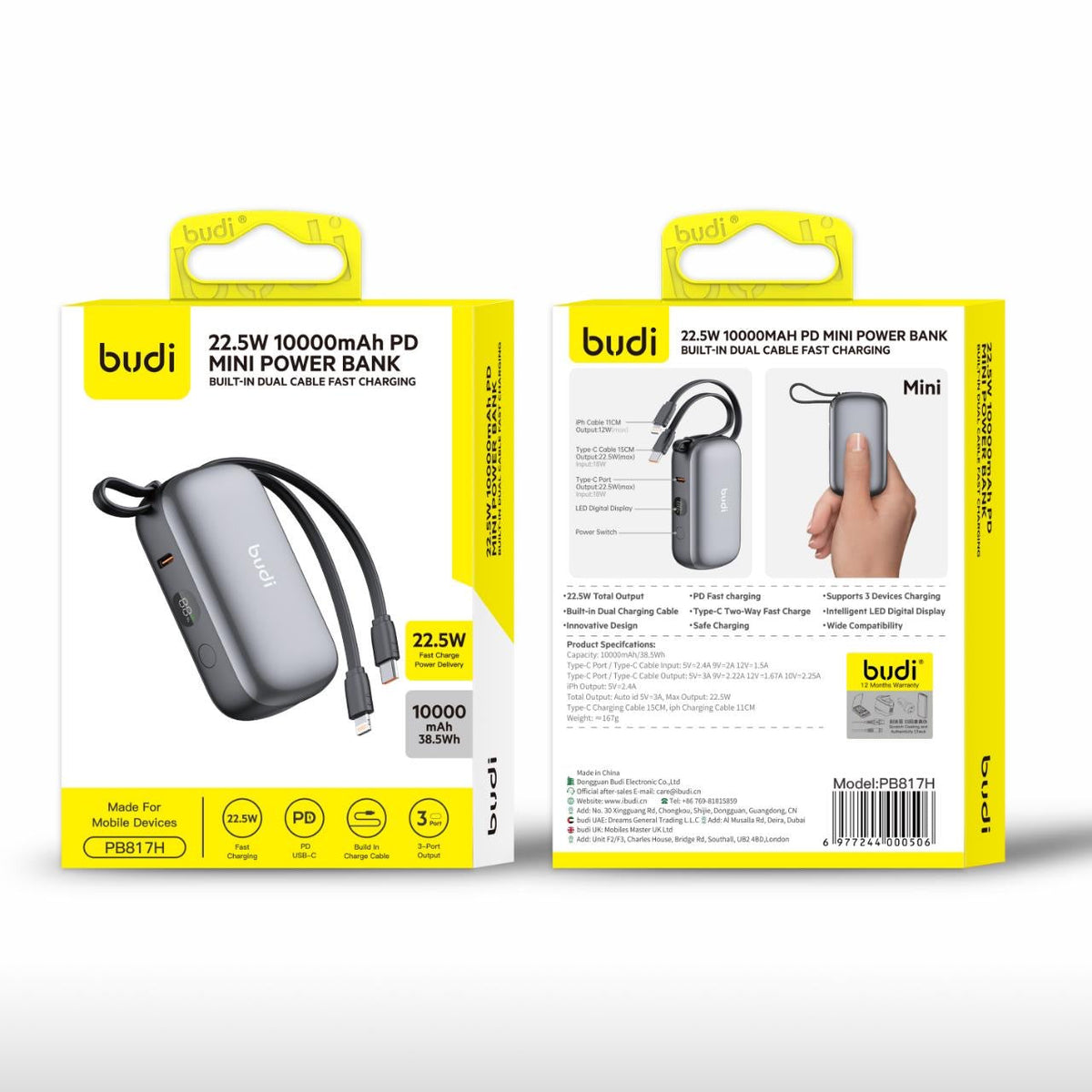 budi Power Bank with Built-in Cables 10000mAh – view 4