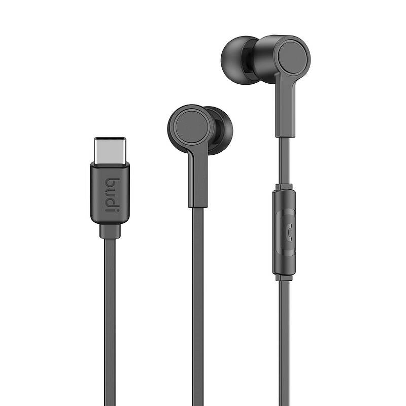 Black USB-C headphones on a white background