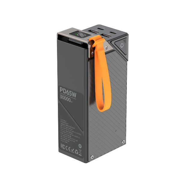 budi 30,000mAh PD 65W power bank with carry strap