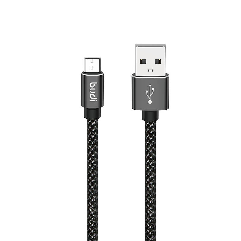 Black USB cable with 'budi' branding on a white background