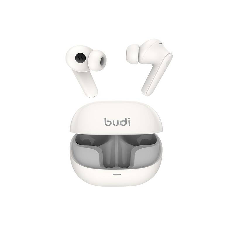 budi Pods Pro white wireless earbuds with charging case EP69