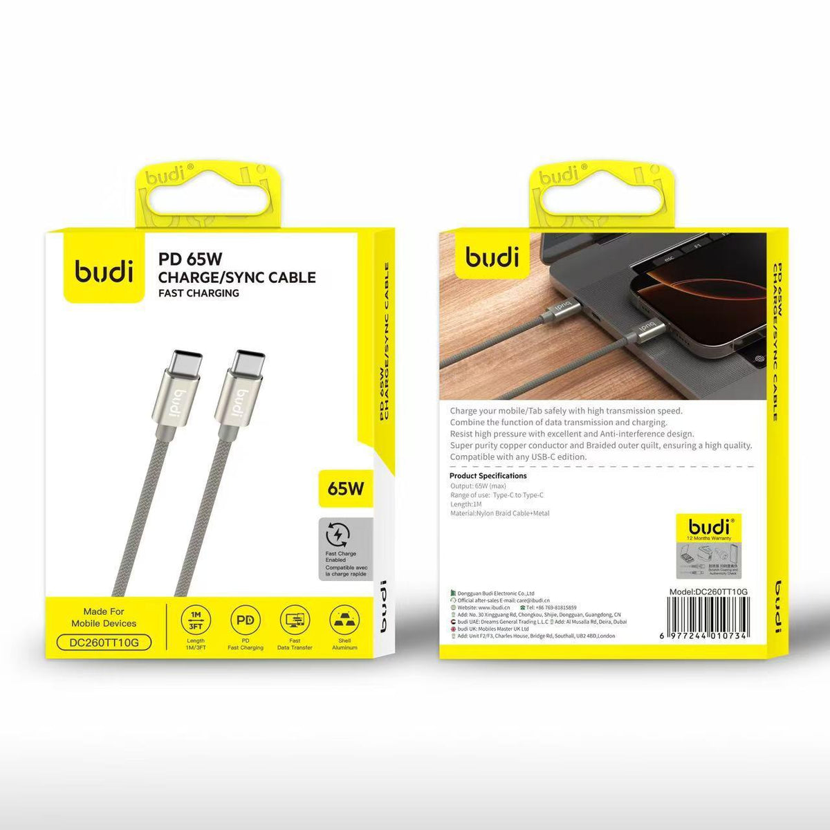budi PD 65w Type-C Braided Nylon Charging Cable – view 2