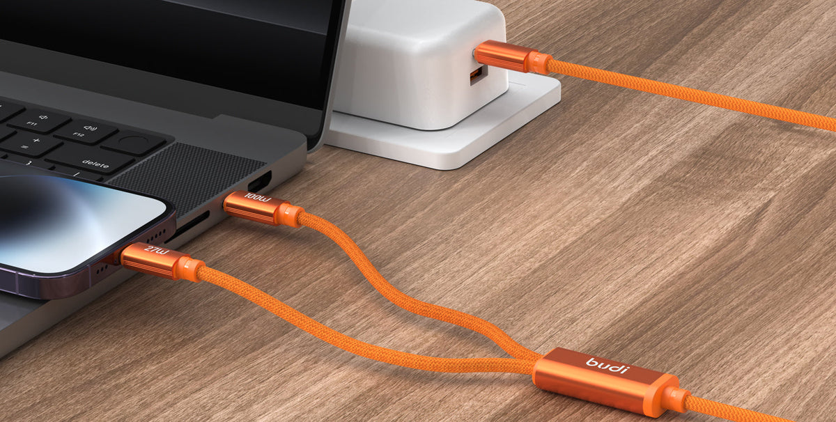 budi Cosmic Orange Type-C to Type-C/Lightning Charging Cable – view 2