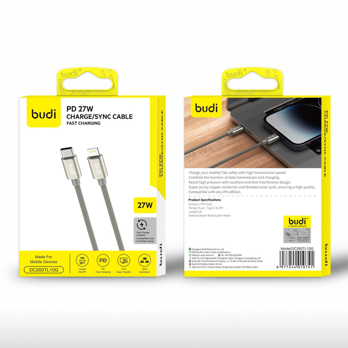 budi PD 27w Lightning Braided Nylon Charging Cable – view 6