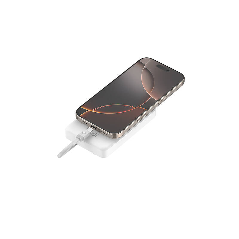 budi 6-in-1 Mag-e Wireless Powerbank charging an iPhone