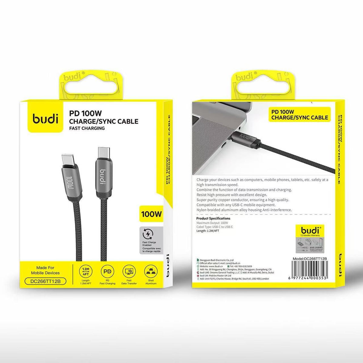 budi PD100W 1.2m USB-C to USB-C Sync Cable – view 5