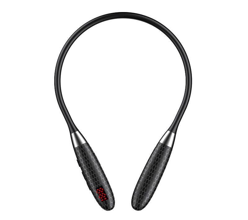 Black neckband with digital display on a white background