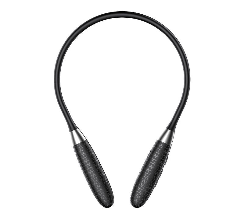 Black neckband with silver accents on a white background