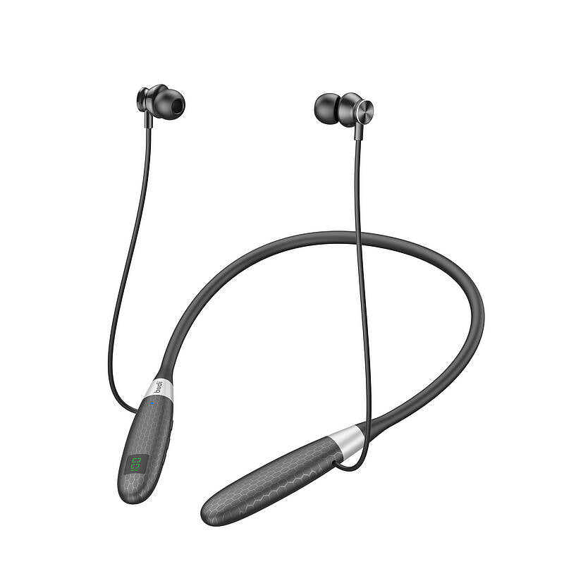 Bluetooth neckband headphones on a white background