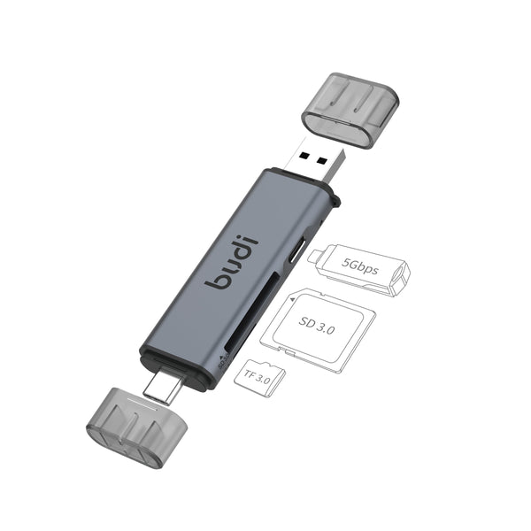 budi - 2-in-1 SD & Micro SD (TF) Card Reader, USB-C & USB-A, 5Gbps
